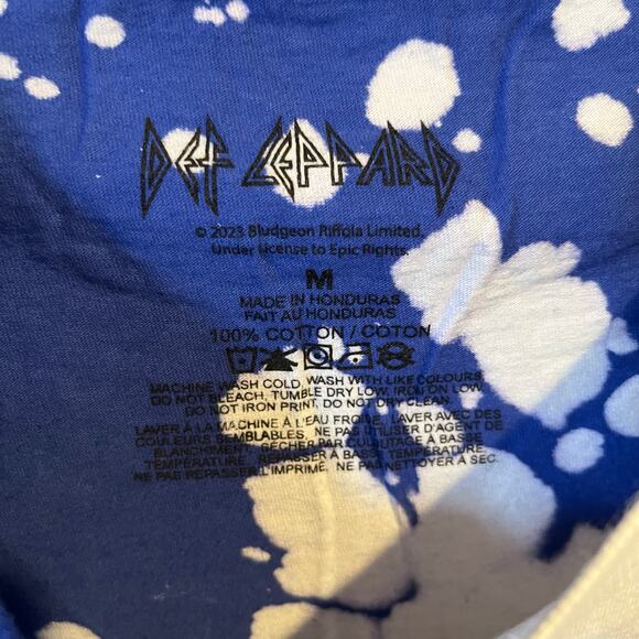 Def Leppard Hysteria Neon Band Tee Bleach Tie Dye Blue White Medium NWOT - Picture 3 of 5